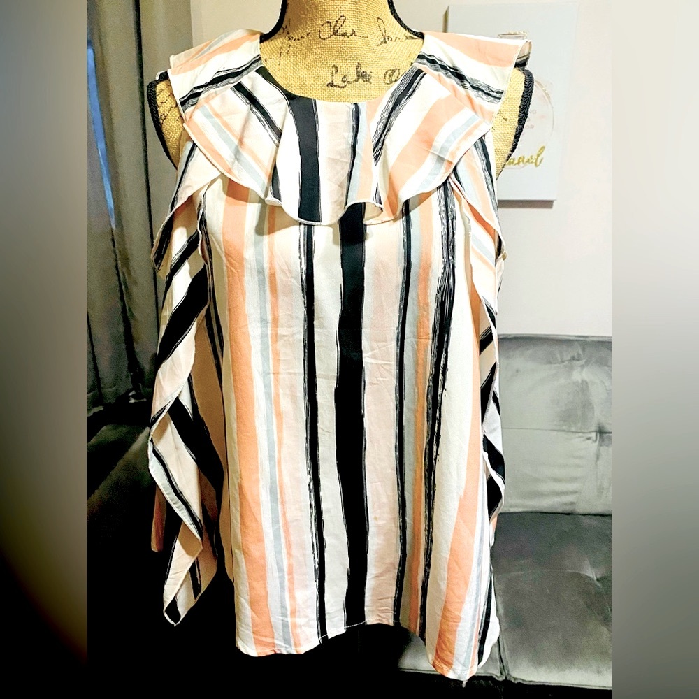 Bar III Womens Ruffle-Collar Color Pink/Black/Stone Size Large